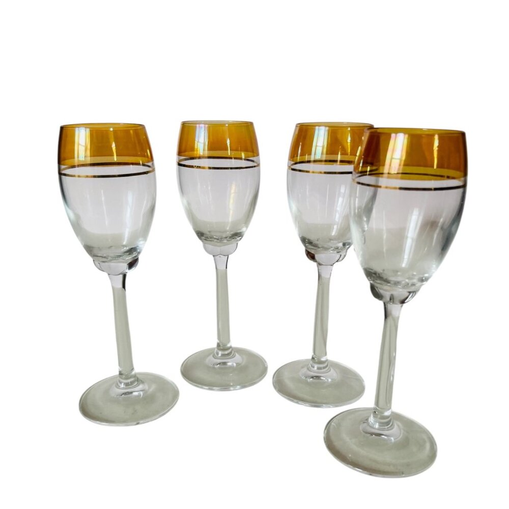 Circleware Gold Rim Stemware 3oz Wine Champagne Cordial Goblet Vintage 1950s/60s